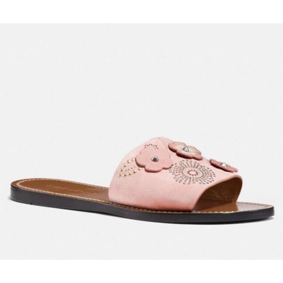 NIB Coach Peony Suede Slide Sandals w/ Tea Rose Rivets G2091 - Size 5B